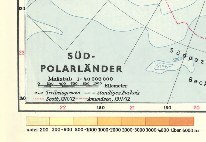 Antarctica digital print, South Pole map mid century style, Geographic South Pole map in German, Südpol Antarktika wall art map interior