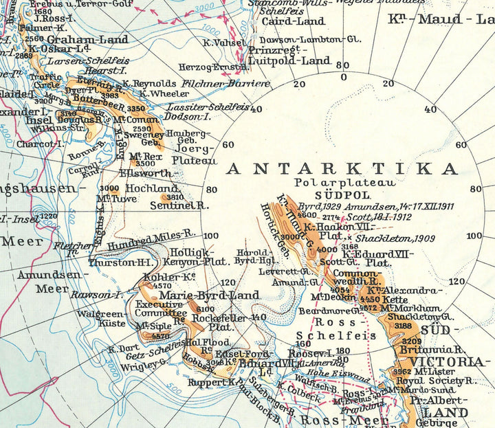 Antarctica digital print, South Pole map mid century style, Geographic South Pole map in German, Südpol Antarktika wall art map interior