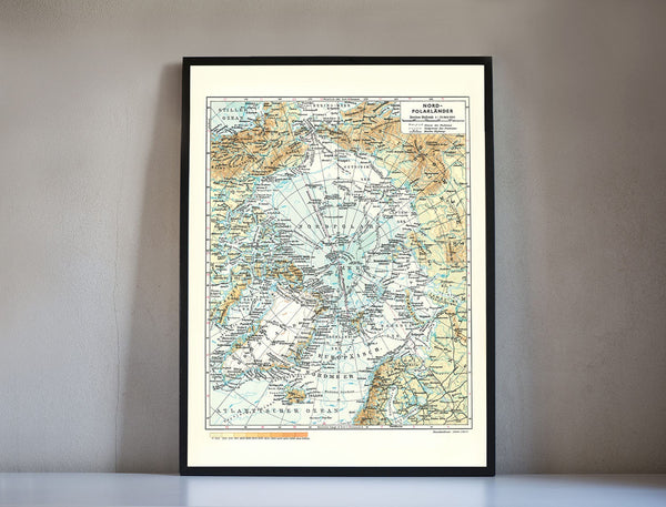 Geographic North Pole map wall art, vintage map in German North Pole, wall print retro map home interior gift, North print available 4 sizes