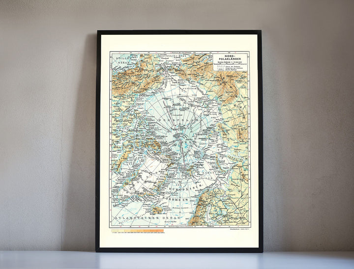 Geographic North Pole map wall art, vintage map in German North Pole, wall print retro map home interior gift, North print available 4 sizes