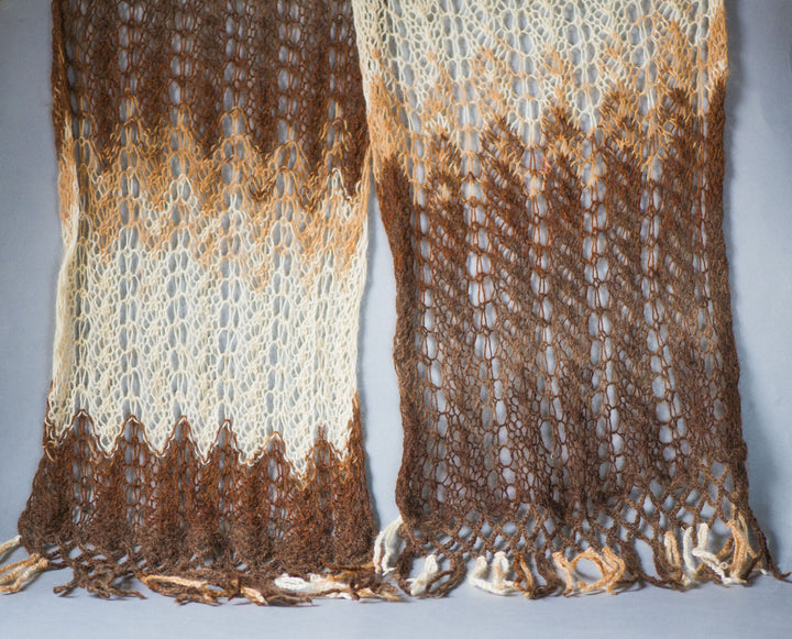 Knitted lace shawl faded beige brown wool, long knitted wrap for women, Lacy knit wrap chocolate shade, handmade shawl warm, handmade scarf