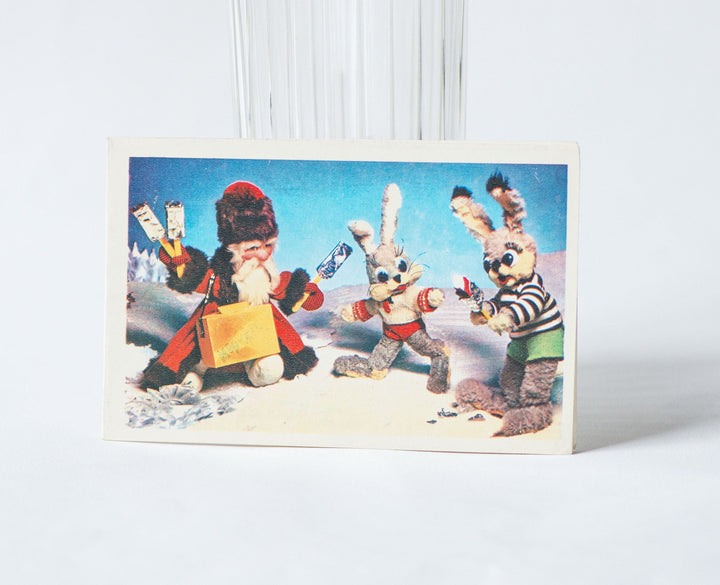 Rare Vintage New Year's postcards dolls art, Santa Claus bunnies ice cream gifts, hang gliding boy postcard in Russian holiday cards 3 blank