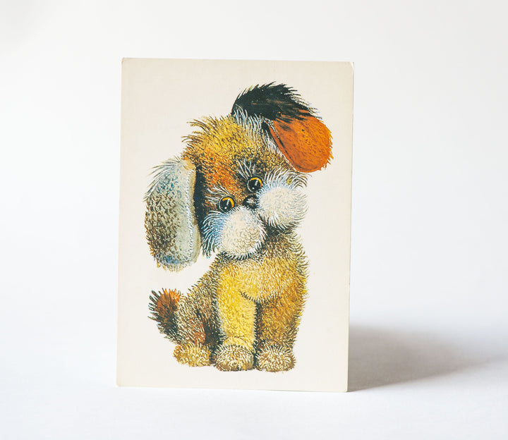 Kids Birthday postcards Bunny Dog, set 2 blank children postcards Bunny drummer and Puppy, Greetings postcards, USSR postcards paper ware