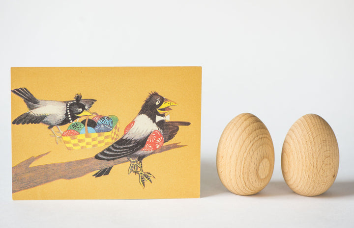 Easter postcards set 4, blank Easter postcards vintage made by artist in 1990s, Bunny Easter Eggs cards, Crane bird eggs, Magpies egg Easter