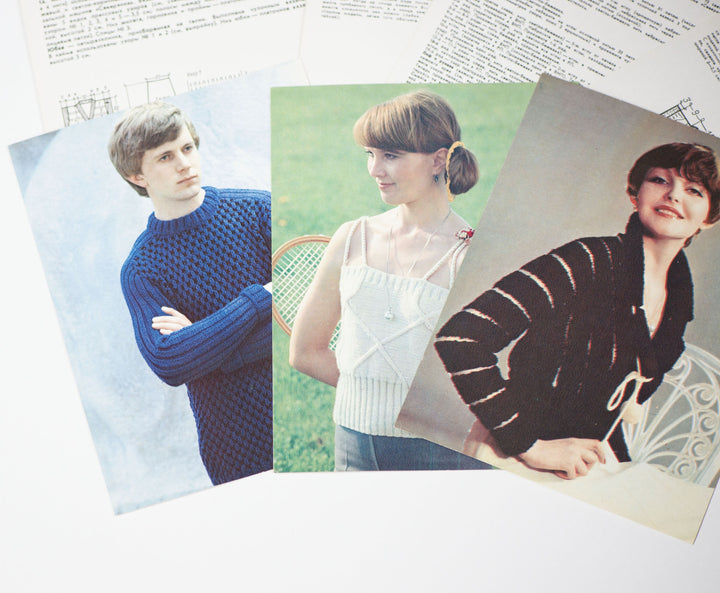 Soviet DIY Knitting Leaflets more than 20 patterns Soviet fashion trends 80s, Cottage Cardigans Sweaters Knitting Patterns, DIY Instructions