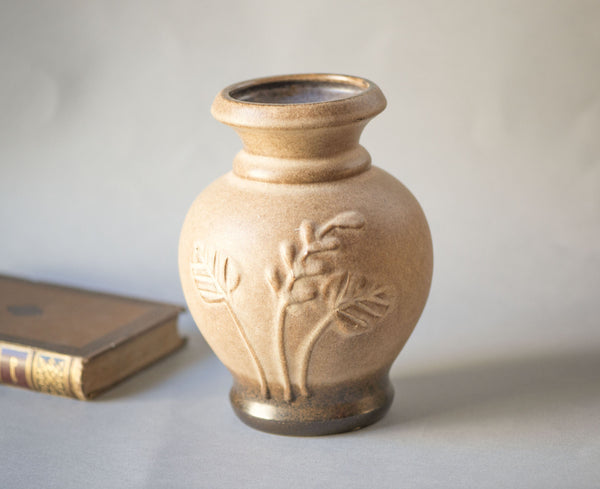 Light Brown Scheurich Keramik vase pottery 501-20 vintage, floral pattern W. Germany ceramic vase 70s, matte art-pottery home decor gift