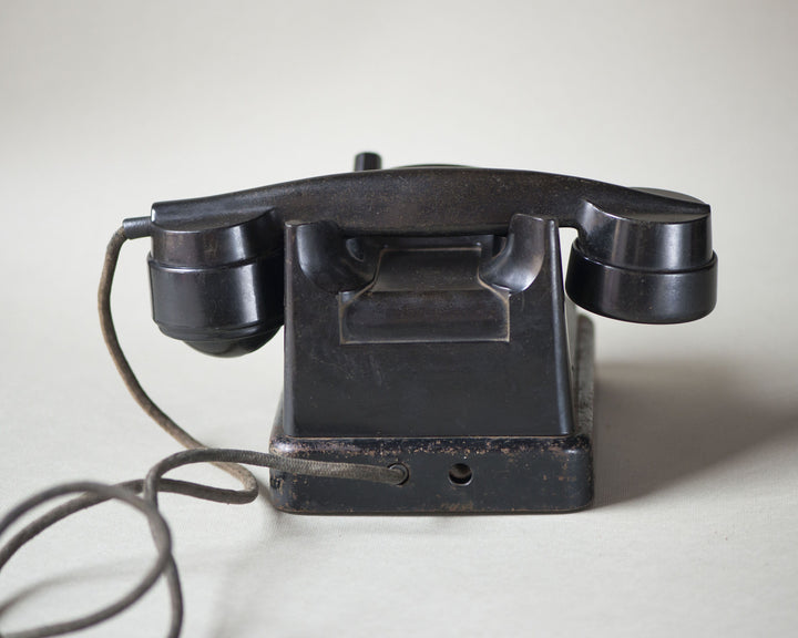 Nomenclature office telephone mid century black bakelite, chunky phone model VEF, unique table decor 50s style no numbers on the dial gift