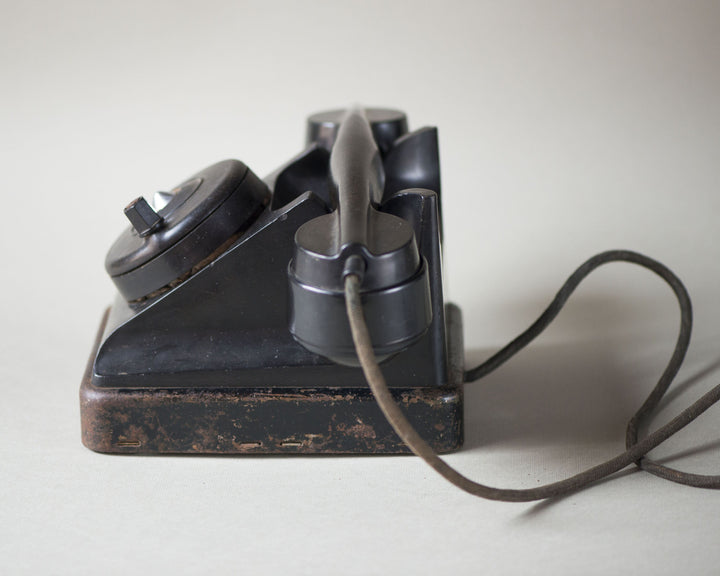 Nomenclature office telephone mid century black bakelite, chunky phone model VEF, unique table decor 50s style no numbers on the dial gift