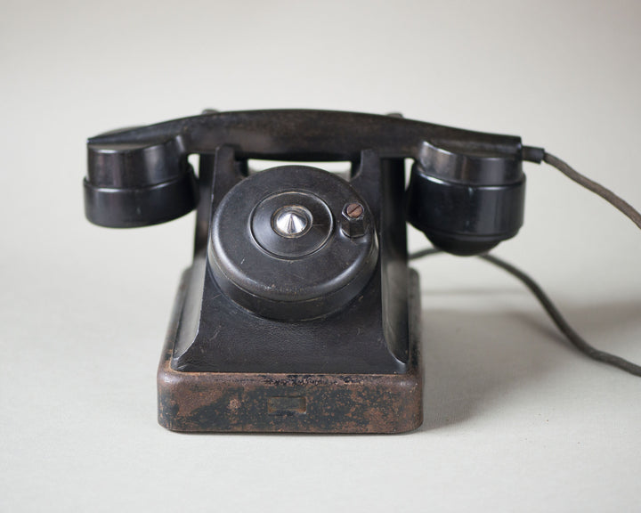 Nomenclature office telephone mid century black bakelite, chunky phone model VEF, unique table decor 50s style no numbers on the dial gift