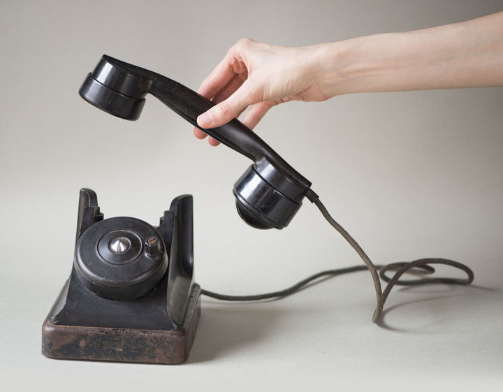 Nomenclature office telephone mid century black bakelite, chunky phone model VEF, unique table decor 50s style no numbers on the dial gift