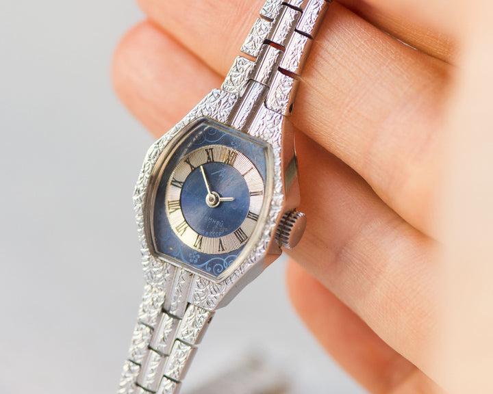 Cocktail wristwatch for women Ray, silver shade women's watch blue dial, bohemian women watch evening accessory, chic women watch gift