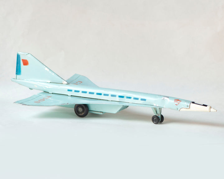 Vintage Soviet retired jet airliner Tupolev, toy for kids aircraft prototype home decor, tin aircraft light blue decor toy for boy room gift