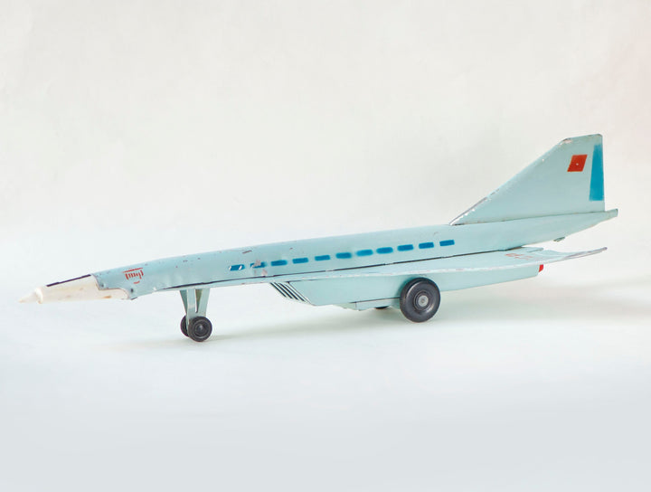 Vintage Soviet retired jet airliner Tupolev, toy for kids aircraft prototype home decor, tin aircraft light blue decor toy for boy room gift