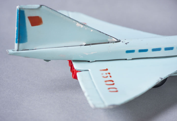 Vintage Soviet retired jet airliner Tupolev, toy for kids aircraft prototype home decor, tin aircraft light blue decor toy for boy room gift