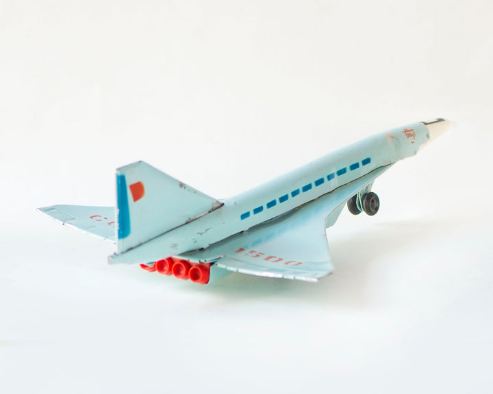 Vintage Soviet retired jet airliner Tupolev, toy for kids aircraft prototype home decor, tin aircraft light blue decor toy for boy room gift