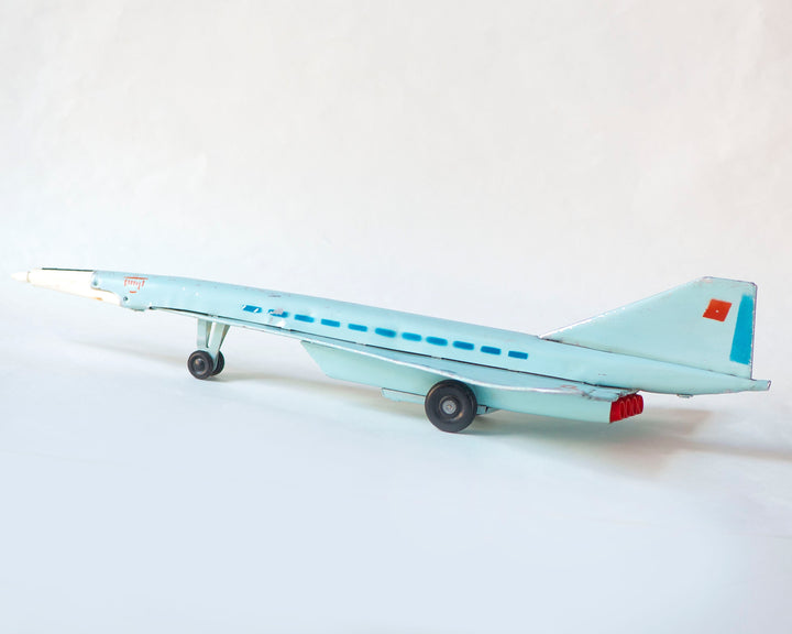 Vintage Soviet retired jet airliner Tupolev, toy for kids aircraft prototype home decor, tin aircraft light blue decor toy for boy room gift