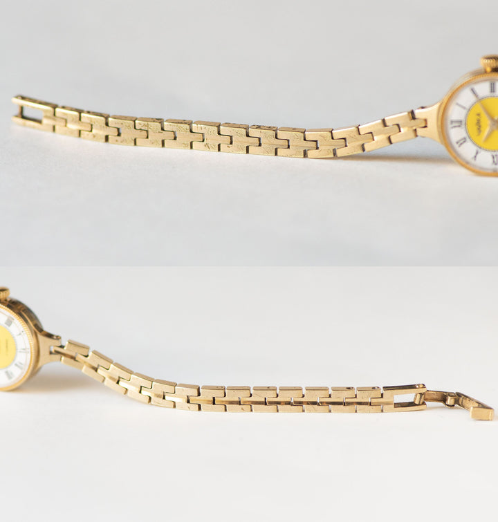 Cocktail watch for woman small, gold plated watch Seagull, lady's wristwatch bracelet mechanical, yellow face watch gift, unique women watch