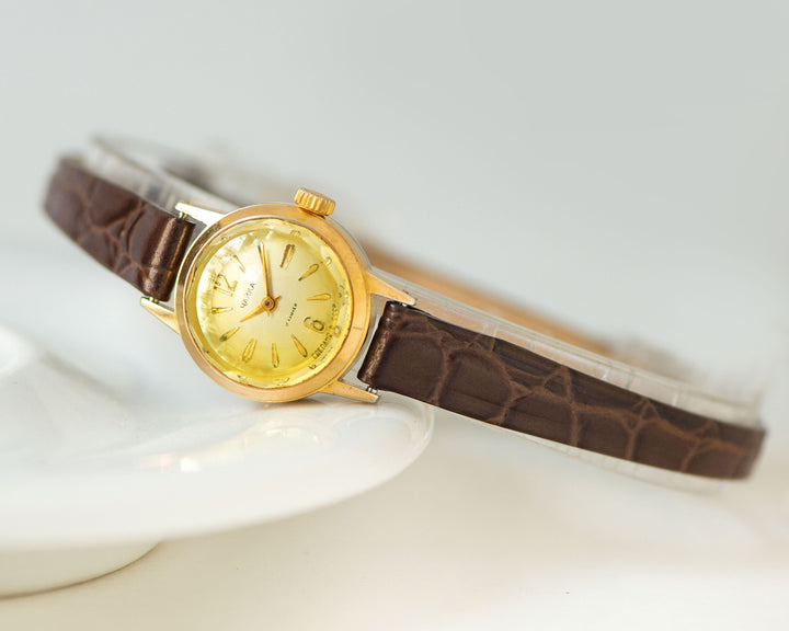 Limited edition women wristwatch gold plated Seagull, yellow angular cover vintage watch for lady jewelry gift, new luxury leather strap