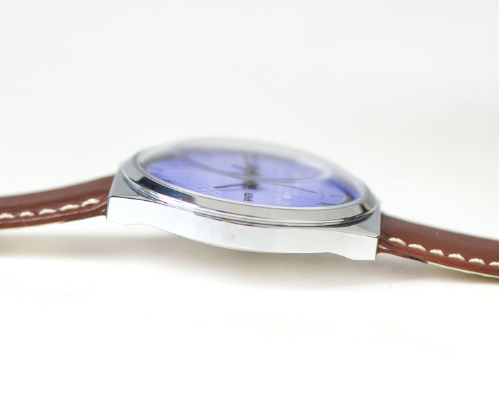 Unused perpetual calendar men watch Rocket, purple silver shades men watch chunky, vintage men watch modern gift, new premium leather strap