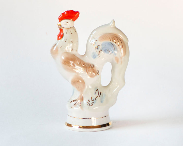 Vintage Rooster Porcelain Decanter Liqueur Barware, Easter Kitchen Rooster Drinkware Vintage Farmhouse Decor, Slavic Porcelain Pitcher Jug