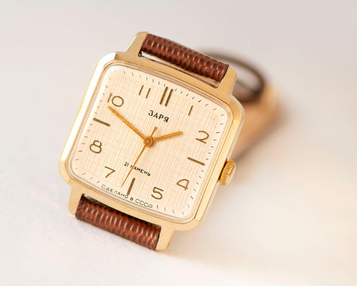 Unused women's watch square minimalist Dawn, gold plated lady wristwatch vintage, wristwatch for women elegant gift new premium leather band