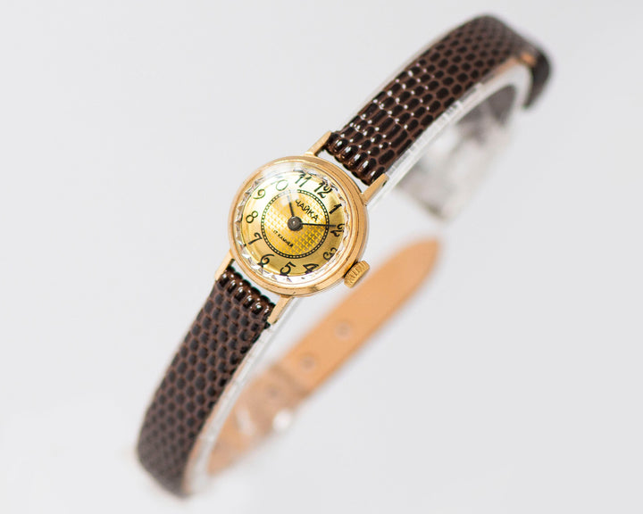 Posh women wristwatch Seagull gold plated, geometric dial women watch vintage, delicate girl watch jewelry gift, new genuine leather strap