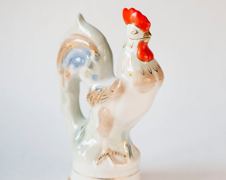 Vintage Rooster Porcelain Decanter Liqueur Barware, Easter Kitchen Rooster Drinkware Vintage Farmhouse Decor, Slavic Porcelain Pitcher Jug