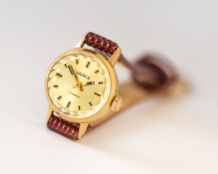 Yellow dial women watch micro size Seagull, gold plated lady watch jewelry vintage, wristwatch classic lady gift, new genuine leather band