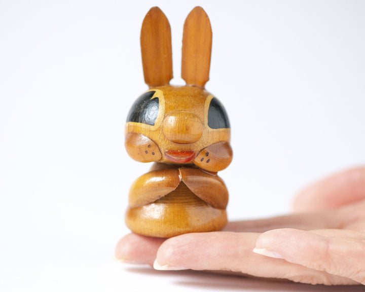 Vintage wooden rabbit figurine hand painted, small Slavic folk hare doll, rabbit native art decor Soviet, bunny figurine gift Easter