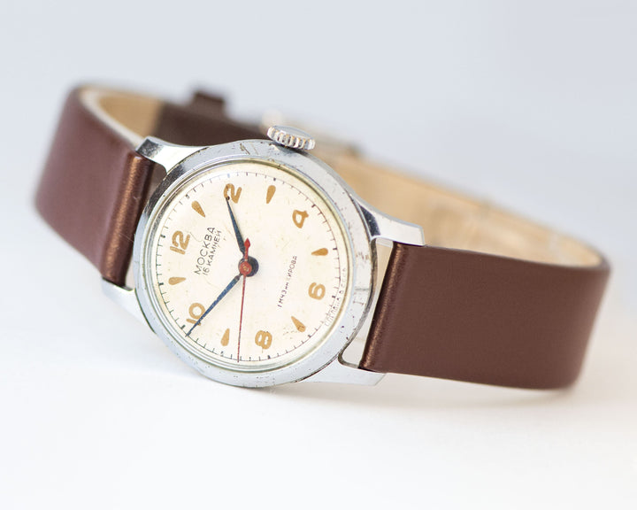 Tomboy wristwatch Moscow, vintage classic watch rare, minimalist girl watch gift, boyfriend's watch mid century, new luxury leather strap