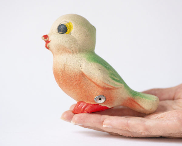 Green bird toy vintage, rubber Goldcrest bath toy, bird toy for kids pool, rubber chick nursery room decor baby gift 60s toy Soviet child