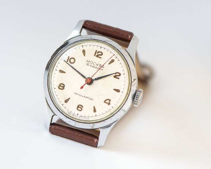 Tomboy wristwatch Moscow, vintage classic watch rare, minimalist girl watch gift, boyfriend's watch mid century, new luxury leather strap