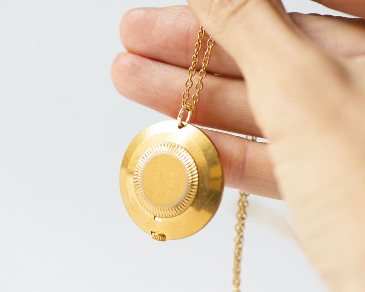 Gold plated lady's watch pendant round sunburst case, necklace women's watch Seagull vintage, lady watch pendant rare design jewelry gift