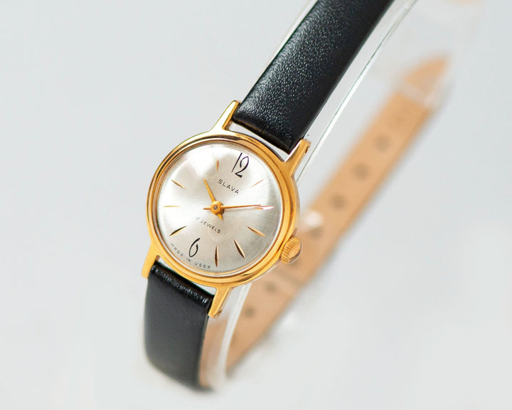 Watch for women gold plated Glory vintage, simple woman's wristwatch shockproof, minimalist lady's watch gift, new genuine leather strap