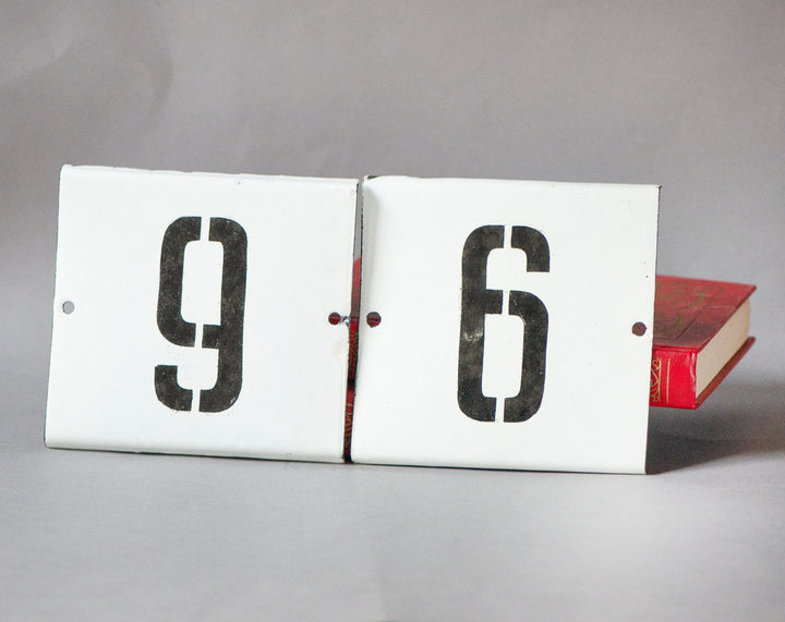 Vintage enamel metal signs numbers for house 66 or 99, retro house signs retro gift Russian black number white metal square plates set 2