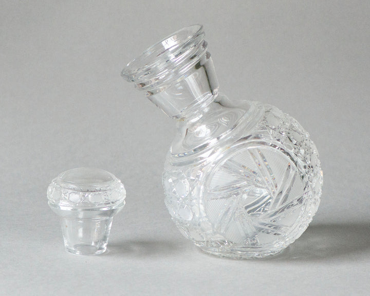 Vintage Ball shape Decanter set cut cane buzz patterns crystal, Drink ware Crystal Decanter Lean 3 glasses 1 tray Barware Crystal Glass