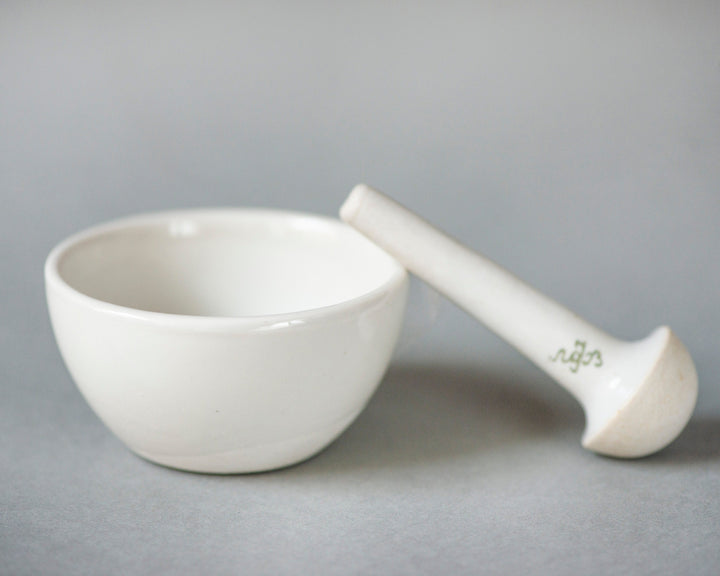 Vintage Glazed Porcelain Mortar and Pestle, Russian Farmhouse Country Kitchen Decor, Spices Mortar and Pestle Chunky Cottage Chic Gift