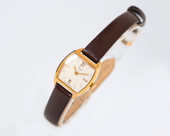 Elegant women's watch gold plated Ray, Roman numerals lady watch classic, vintage retro wrist accessory women gift, new genuine leather band