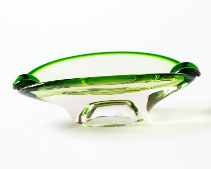 Green hand-blown glass ashtray vintage, transparent ashtray 2 slot cigarette ashtray glass modern, home decor heavy ashtray handmade art