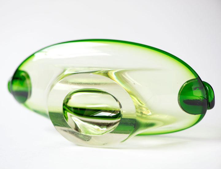 Green hand-blown glass ashtray vintage, transparent ashtray 2 slot cigarette ashtray glass modern, home decor heavy ashtray handmade art