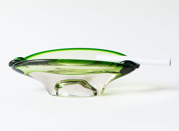 Green hand-blown glass ashtray vintage, transparent ashtray 2 slot cigarette ashtray glass modern, home decor heavy ashtray handmade art