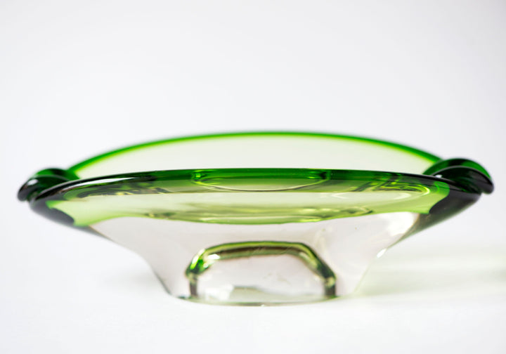 Green hand-blown glass ashtray vintage, transparent ashtray 2 slot cigarette ashtray glass modern, home decor heavy ashtray handmade art