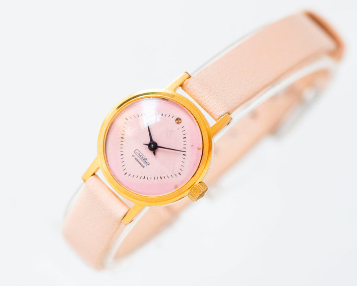 Soft pink women watch gold plated Glory vintage classic, dainty lady watch accessory gift, minimalist girl watch new premium leather strap