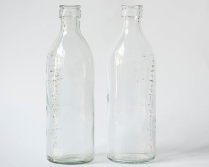 Newborn baby feeding bottles set 2 glass vintage, Soviet milk bottles capacity 200 ml small, home decor glassware vase sustainable container