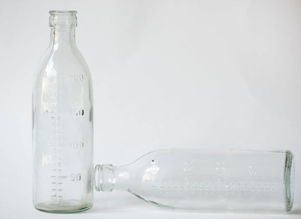 Newborn baby feeding bottles set 2 glass vintage, Soviet milk bottles capacity 200 ml small, home decor glassware vase sustainable container