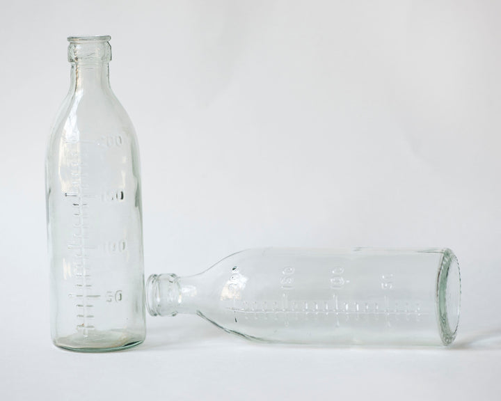 Newborn baby feeding bottles set 2 glass vintage, Soviet milk bottles capacity 200 ml small, home decor glassware vase sustainable container