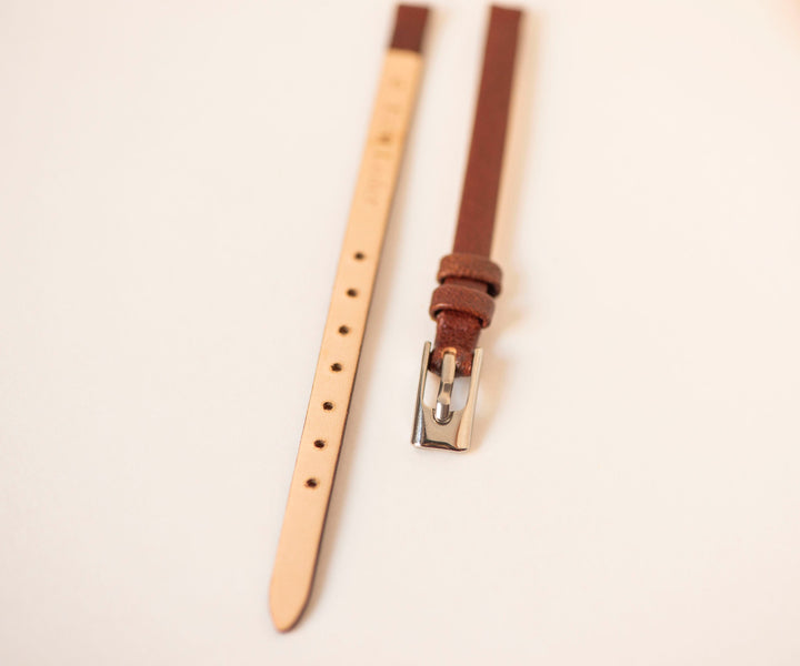 Genuine leather watch strap for women brown 6mm 8mm, red thin band nude beige width 8mm the buckle silver gold shade, white leather 10 mm