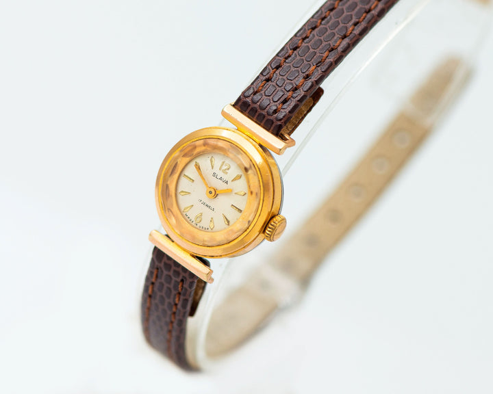 Unique woman watch gold plated Glory, delicate lady watch vintage, American pop art inspired woman watch jewelry, new premium leather strap