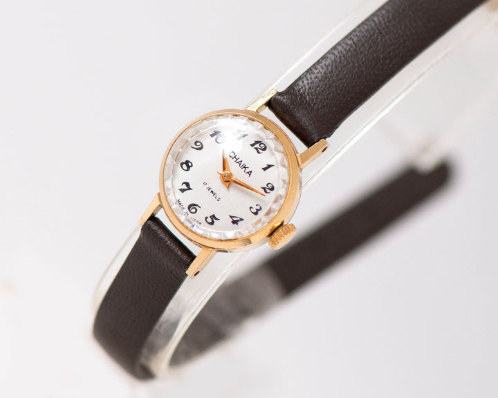 Super small wristwatch for women Seagull gold plated, vintage lady watch, simple women watch tiny jewelry gift, new premium leather strap