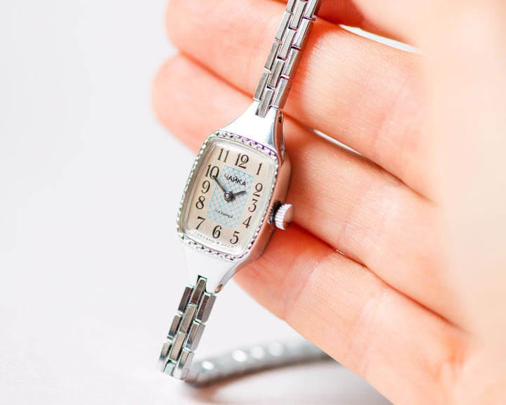 Cocktail watch bracelet women silver shade Seagull, rectangular women wristwatch classic jewelry gift for lady, chic accessory small wrist